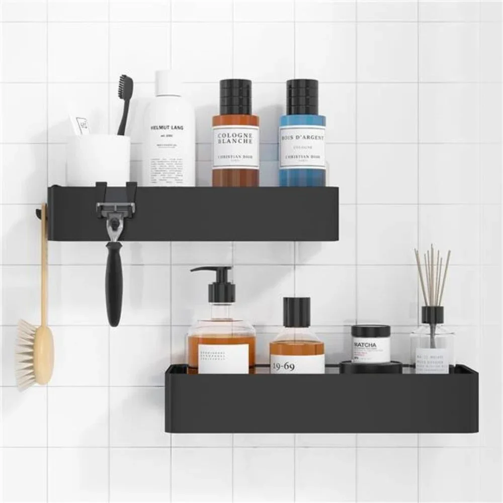 2 Pack Adhesive Shower Organizer,  Rustproof Stainless Steel, Black